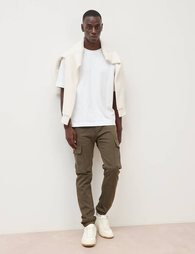 Pantalon battle bas resserr&eacute; vert kaki homme