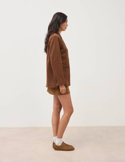 Blazer col tailleur manches longues marron fonc&eacute; femme