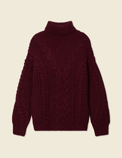 Pull manches longues col roulé rouge foncé femme