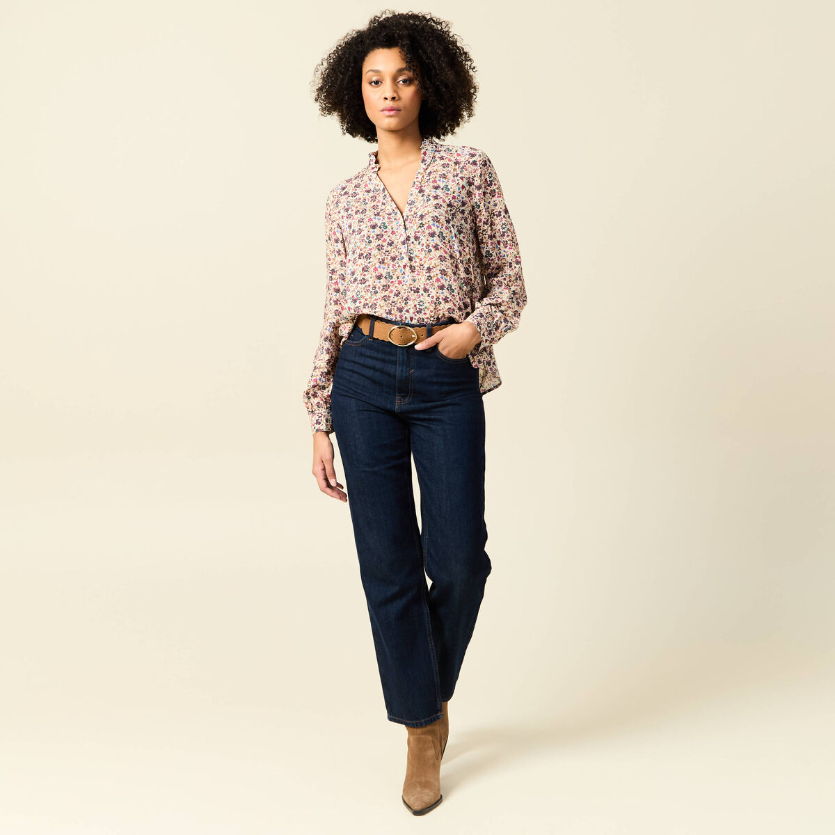 Blouse manches longues creme femme