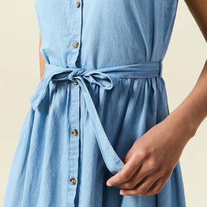 Robe longue trapèze jean denim bleach femme