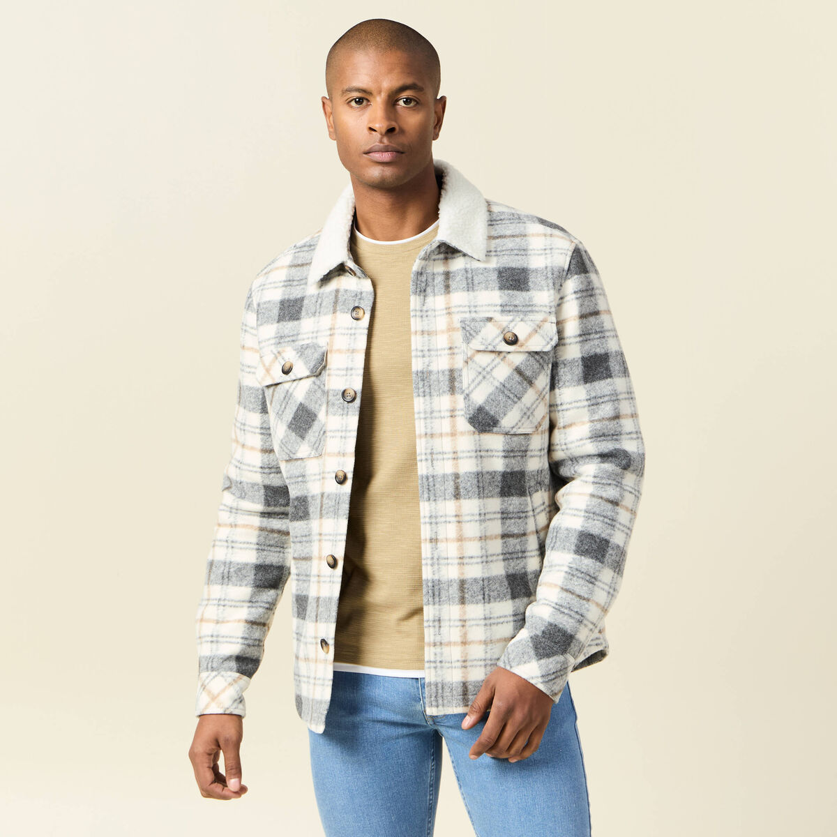 Surchemise col aviateur gris homme