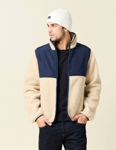 Sweat zippé col montant beige homme