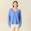 Pull manches longues col en V bleu ciel femme
