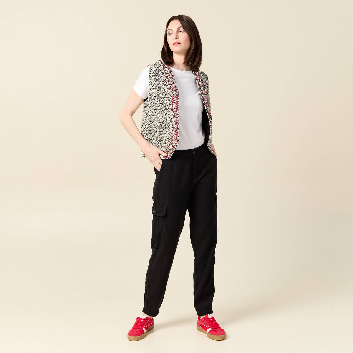 Pantalon battle 7/8&egrave;me taille standard noir femme