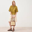 Blouse en coton manches courtes dentelle vert kaki femme