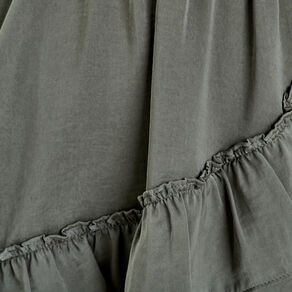 Jupe droite volantée vert kaki femme