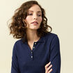 Pull ajour&eacute; manches longues en coton bleu marine femme