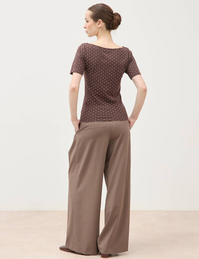 T-shirt ajust&eacute; manches courtes marron femme