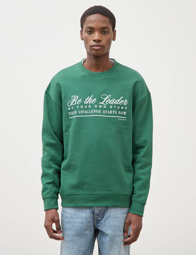 Sweat manches longues en coton vert homme