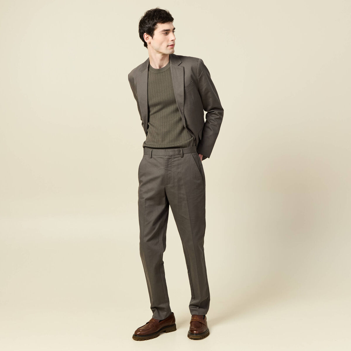 Blazer manches longues col classique vert fonc&eacute; homme