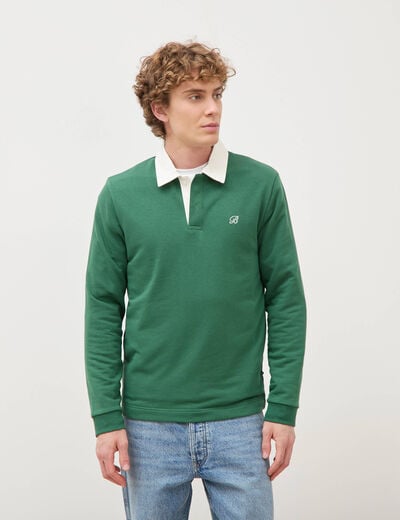 Polo manches longues broderie vert homme