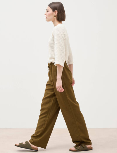 Pantalon standard fluide vert olive femme