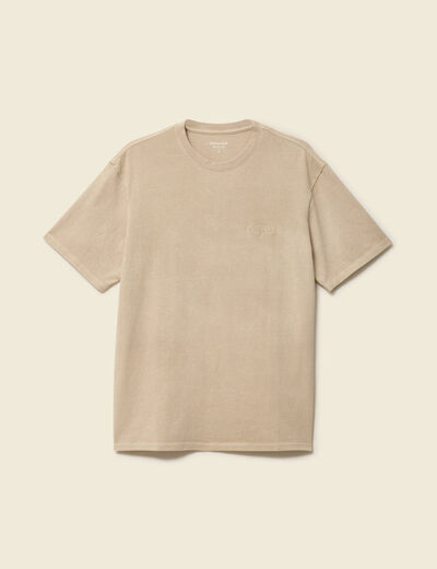 T-shirt ample col rond broderie coton beige homme