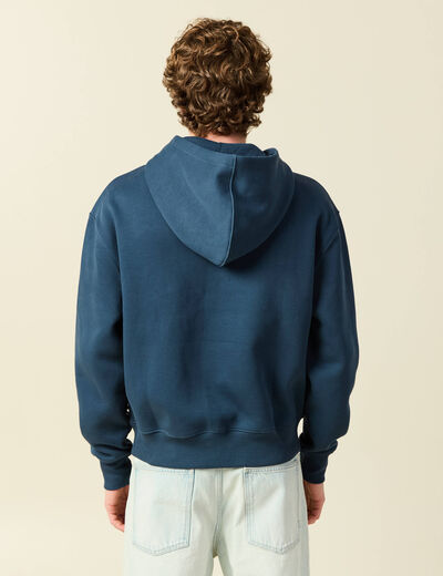Sweat &agrave; capuche manches longues bleu fonc&eacute; homme