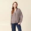 Chemise boyfriend courte manches longues marron fonc&eacute; femme