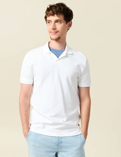 Polo cintré manches courtes en coton blanc homme