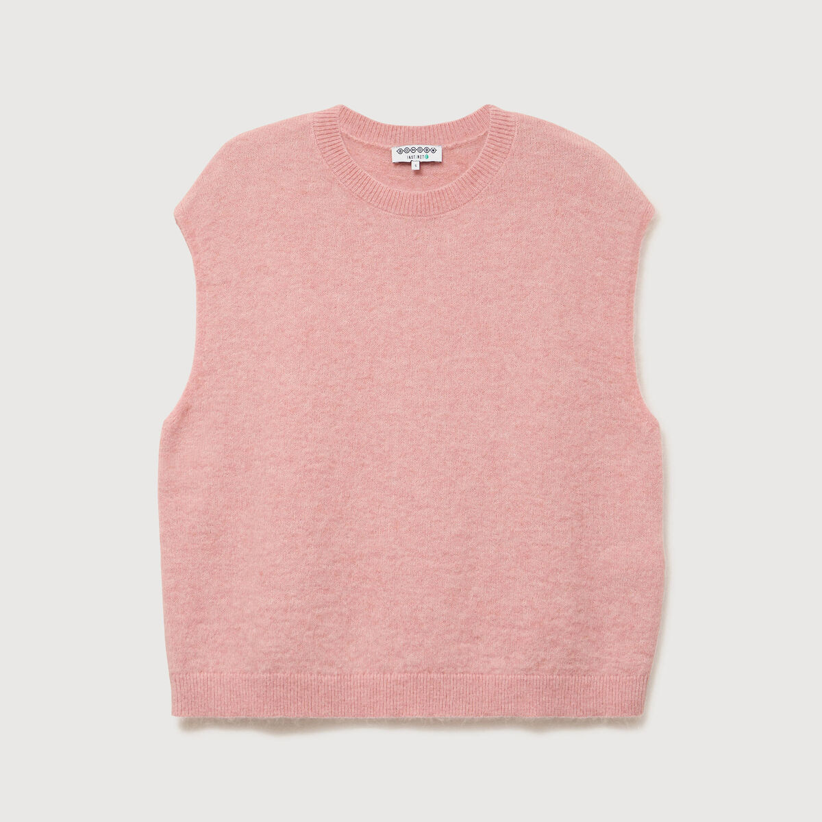 Pull droit court sans manches col rond rose pastel femme