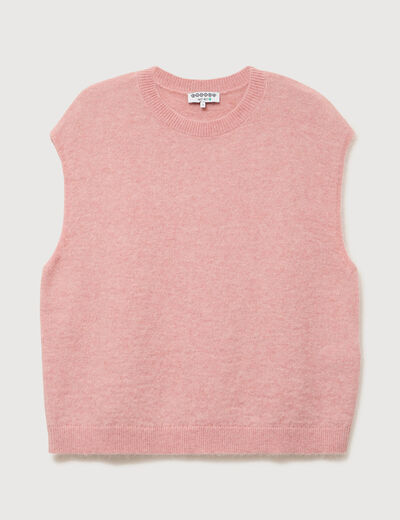 Pull droit court sans manches col rond rose pastel femme