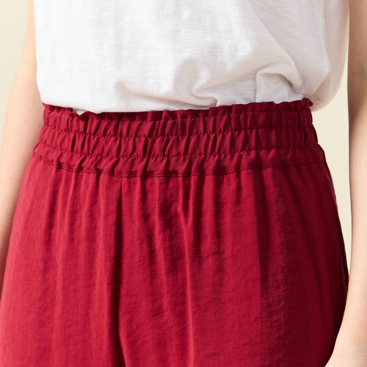 Pantalon large fluide rouge fonc&eacute; femme