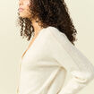 Gilet ajour&eacute; col V manches longues creme femme
