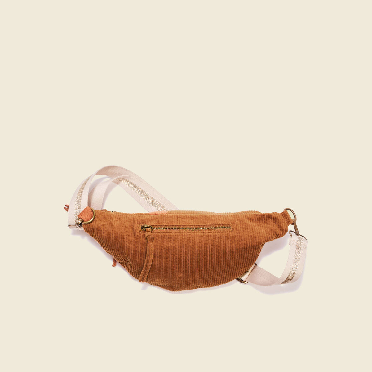 Sac banane velours côtelé marron femme