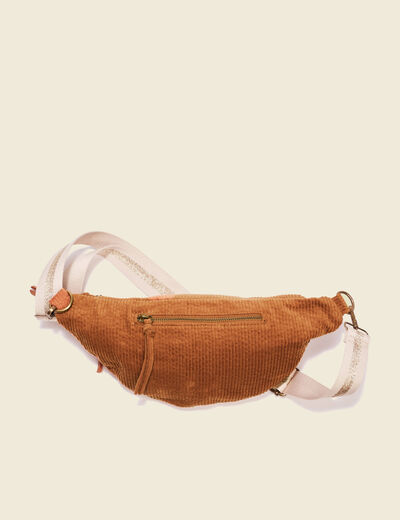 Sac banane velours côtelé marron femme