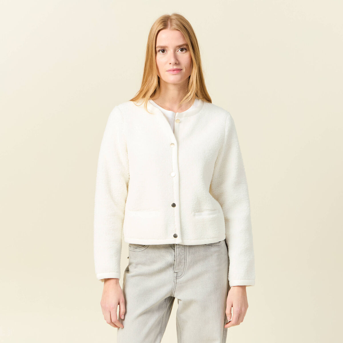 Gilet manches longues ecru femme