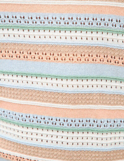 Pull ajour&eacute; col rond manches longues multicolore femme