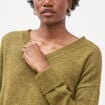 Pull droit col v manches longues vert kaki femme