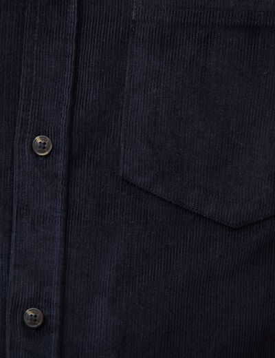 Chemise col classique en velours bleu marine homme