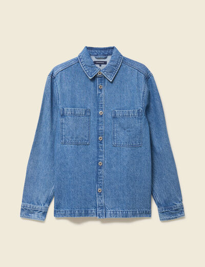 Surchemise en jeans coton coupe droite denim double stone homme