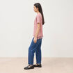 T-shirt droit col rond avec dentelle vieux rose femme