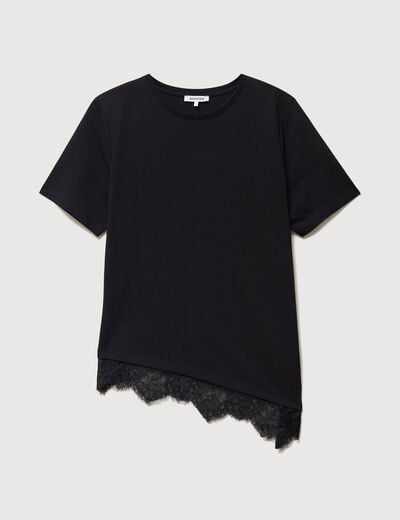 T-shirt droit col rond avec dentelle noir femme