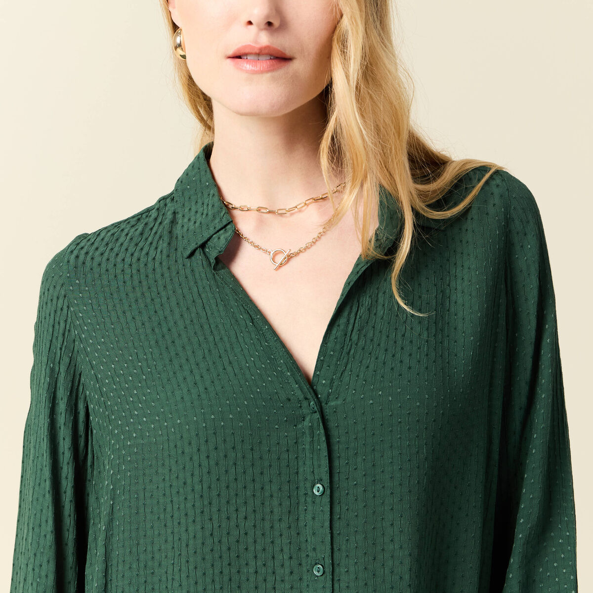 Chemise manches longues vert foncé femme