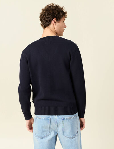 Pull fin col v manches longues bleu marine homme