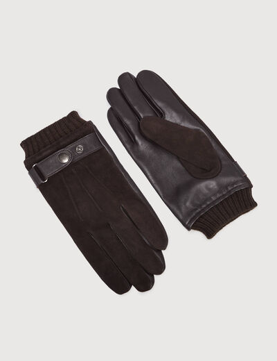 Gants en cuir avec doublure marron homme