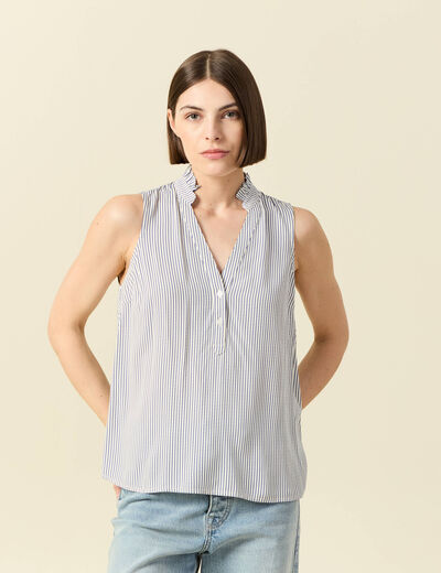 Top sans manches col montant bleu femme