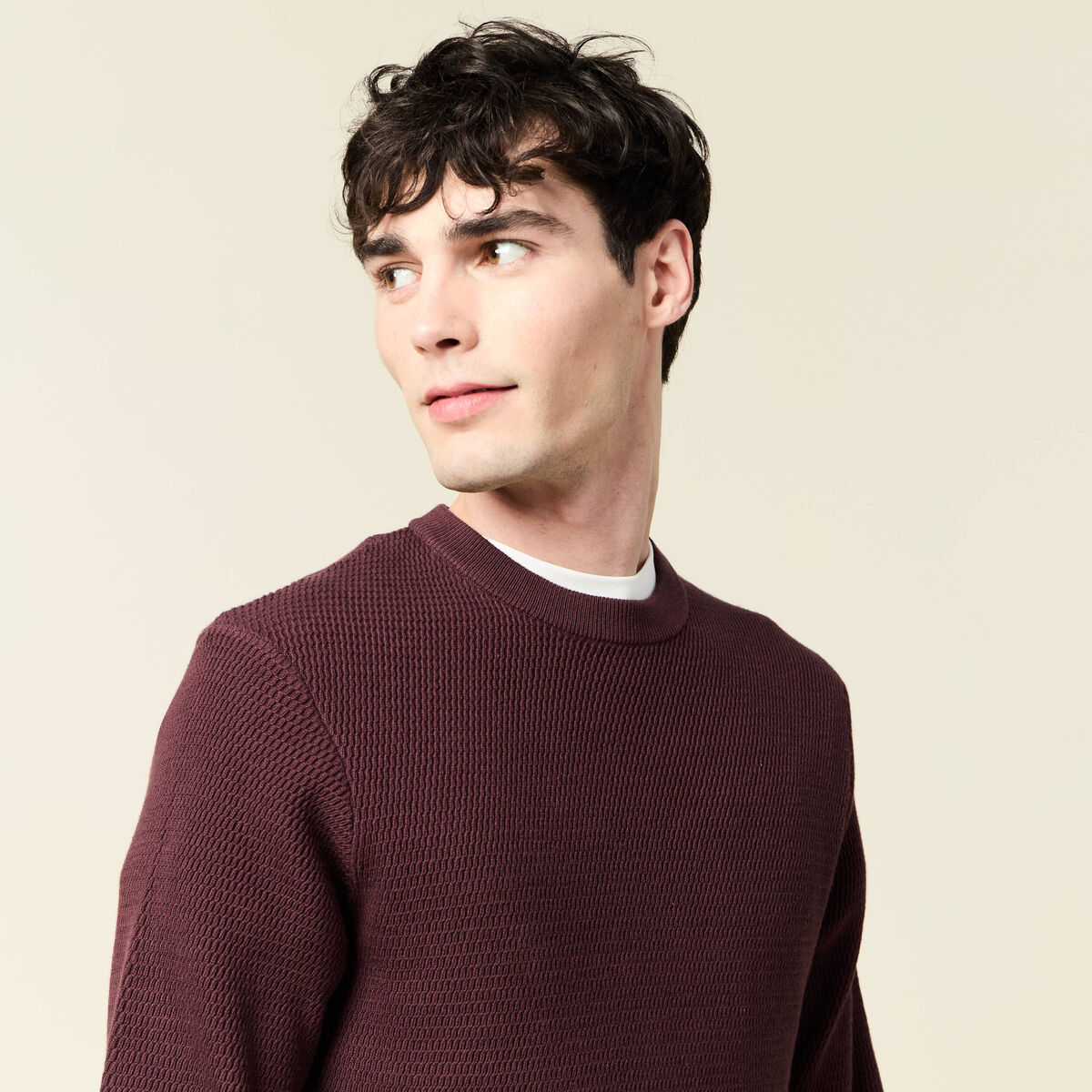 Pull droit manches longues bordeaux homme