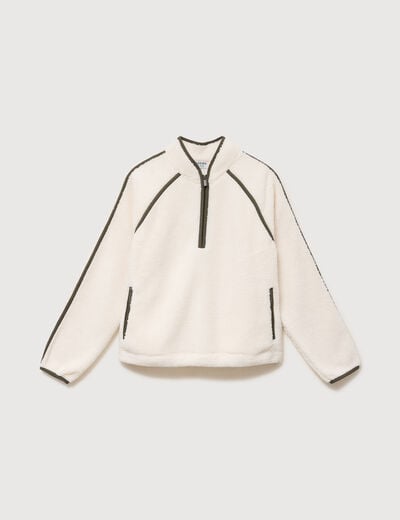 Sweat droit bouclette col montant ecru femme