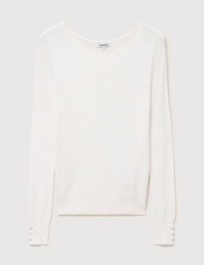 Pull droit col bateau manches longues ecru femme