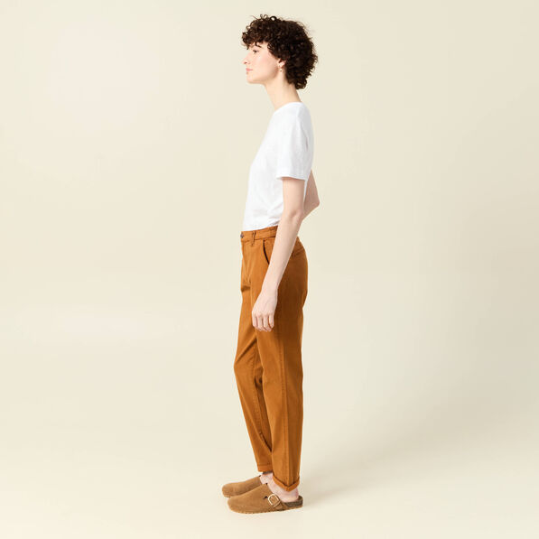 Pantalon chino cigarette marron femme