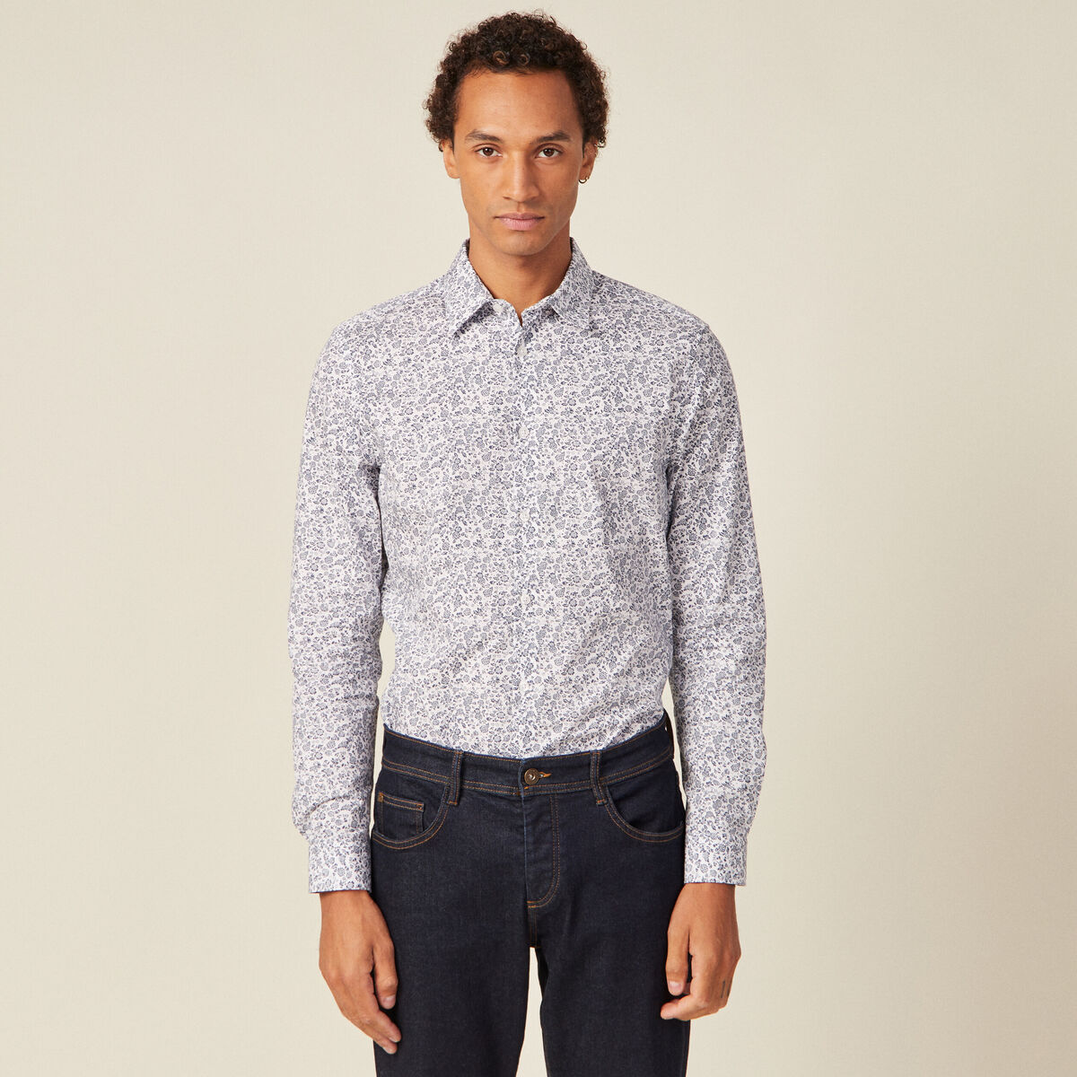 Chemise en coton manches longues blanc homme