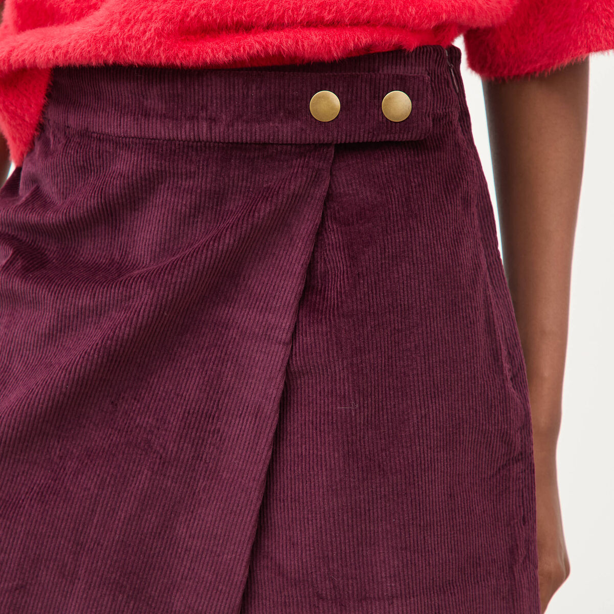 Jupe taille haute en velours prune femme