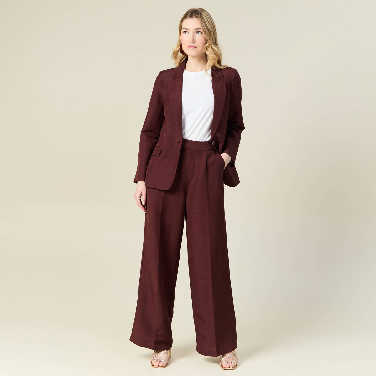 Pantalon large fluide bordeaux femme