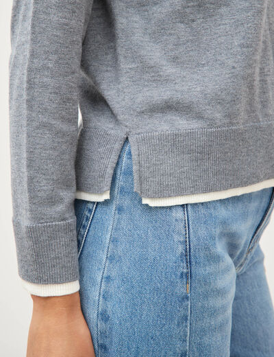 Pull droit col rond manches longues gris clair femme