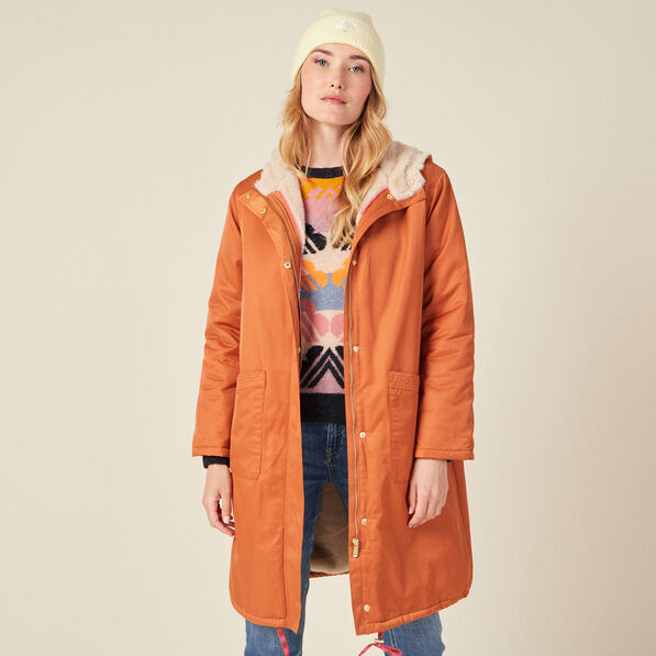 parka droite a capuche doublee orange fonce femme Parka droite à capuche doublée orange foncé femme
