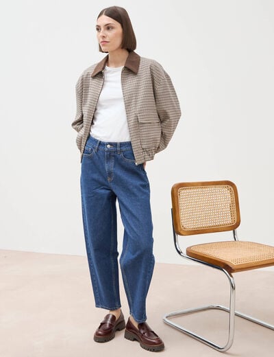 Jeans barrel taille haute 7/8&egrave;me denim brut femme