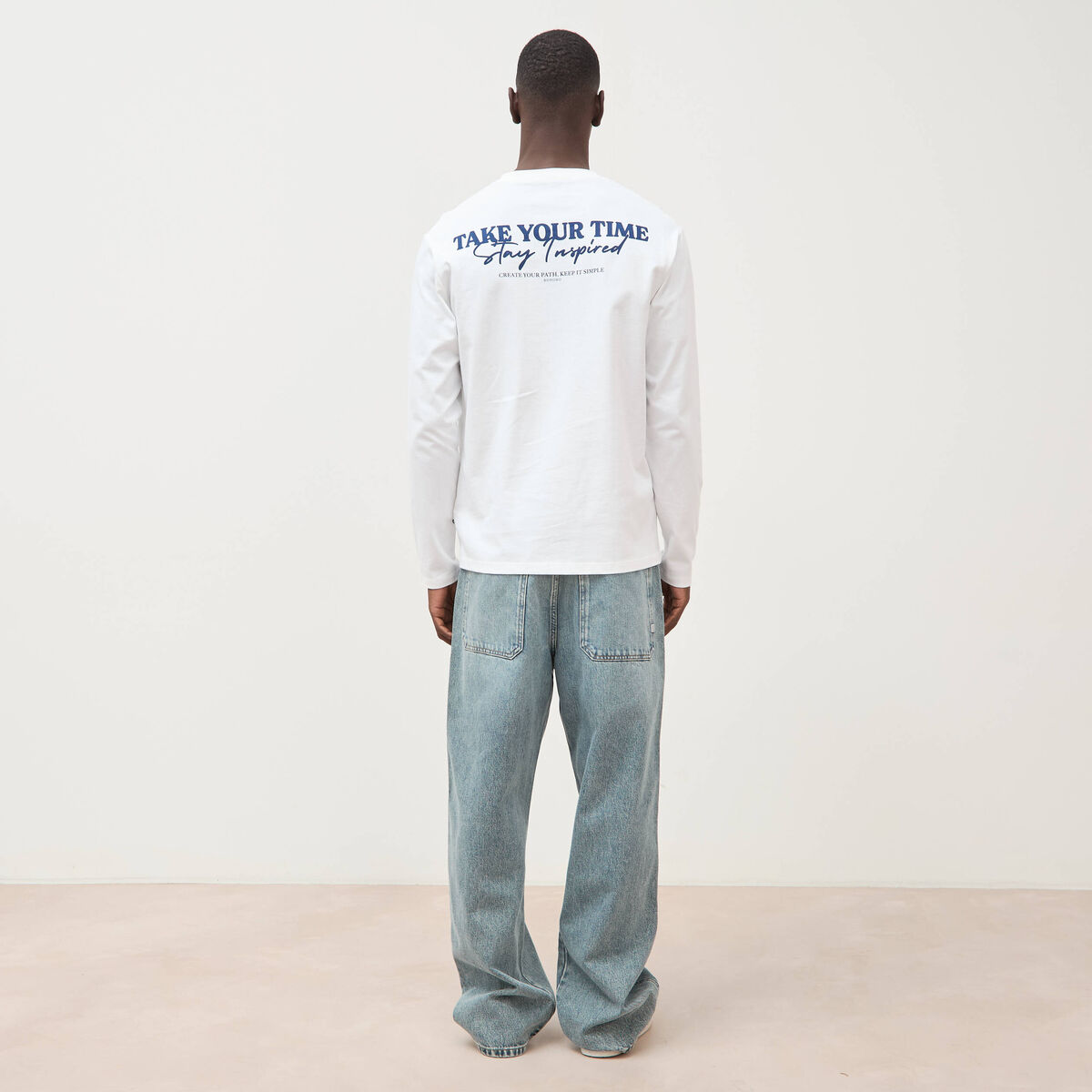 T-shirt droit en coton manches longues blanc homme