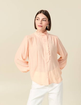 Chemise manches longues col montant rose champagne femme